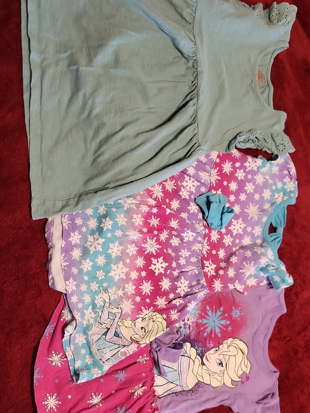 Disney Girls' Frozen Tee Dress Set - Purple, Pink, Blue, Teal